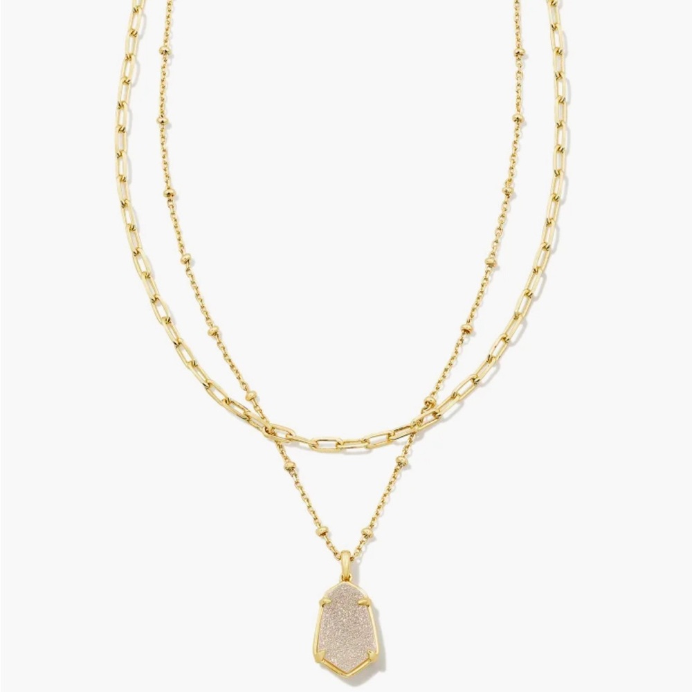 Kendra Scott Alexandria Gold Multi Strand Necklace in Iridescent Drusy